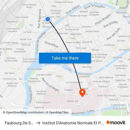 Faubourg De Saverne to Institut D'Anatomie Normale Et Pathologique map