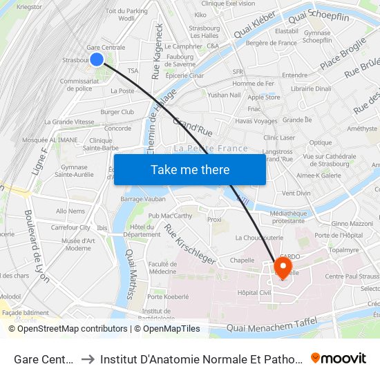 Gare Centrale to Institut D'Anatomie Normale Et Pathologique map