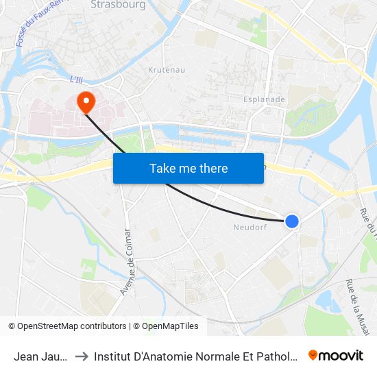 Jean Jaurès to Institut D'Anatomie Normale Et Pathologique map