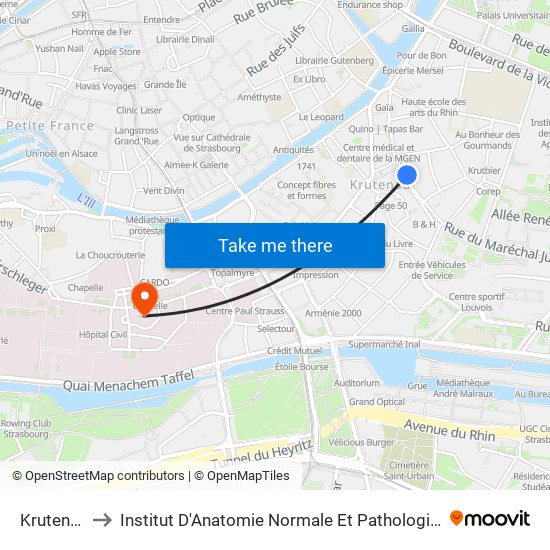 Krutenau to Institut D'Anatomie Normale Et Pathologique map