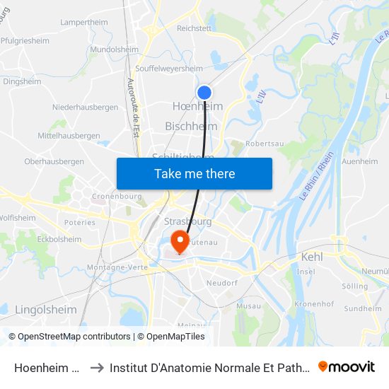 Hoenheim Gare to Institut D'Anatomie Normale Et Pathologique map