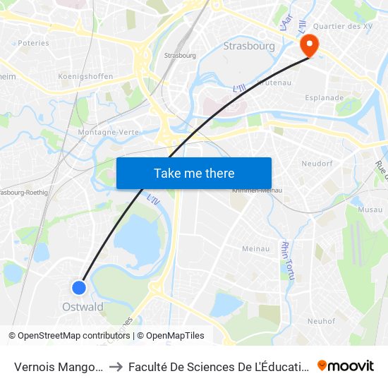 Vernois Mangold to Faculté De Sciences De L'Éducation map