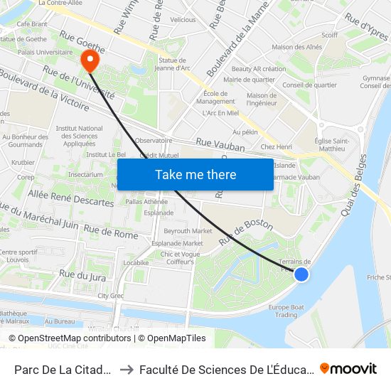 Parc De La Citadelle to Faculté De Sciences De L'Éducation map