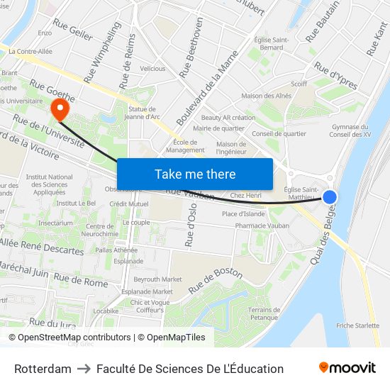 Rotterdam to Faculté De Sciences De L'Éducation map