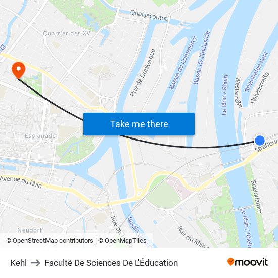Kehl to Faculté De Sciences De L'Éducation map