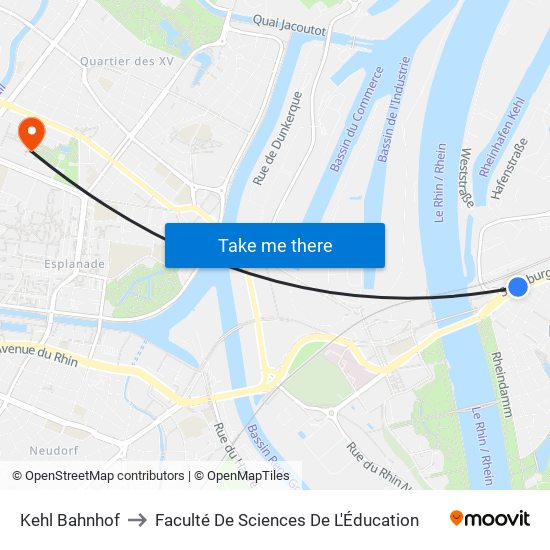 Kehl Bahnhof to Faculté De Sciences De L'Éducation map