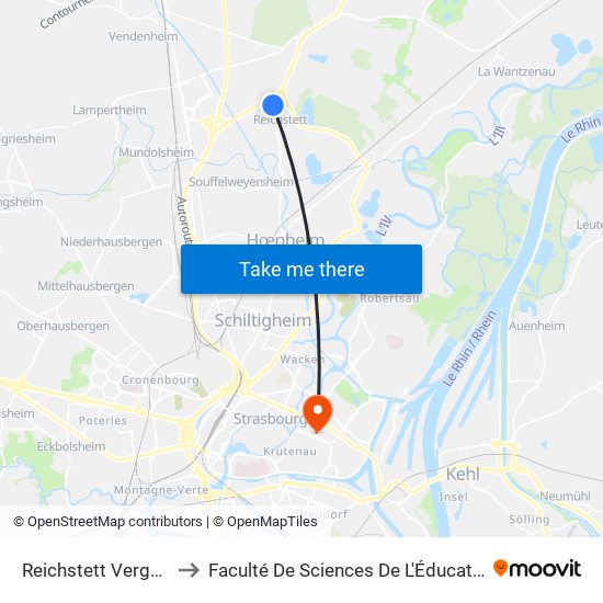 Reichstett Vergers to Faculté De Sciences De L'Éducation map