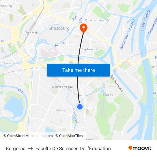 Bergerac to Faculté De Sciences De L'Éducation map