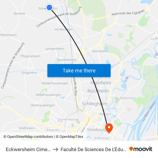 Eckwersheim Cimetière to Faculté De Sciences De L'Éducation map