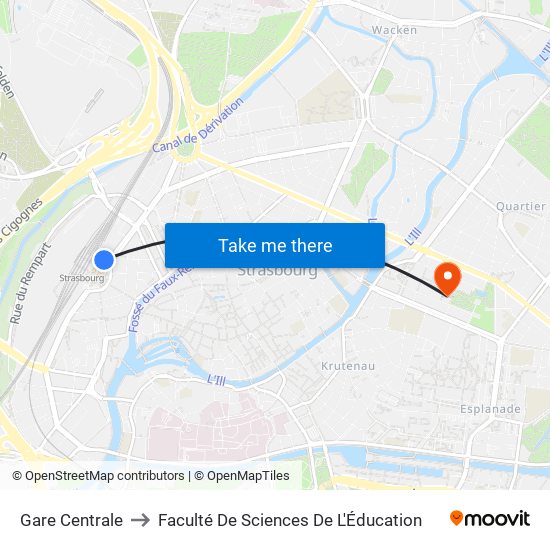 Gare Centrale to Faculté De Sciences De L'Éducation map