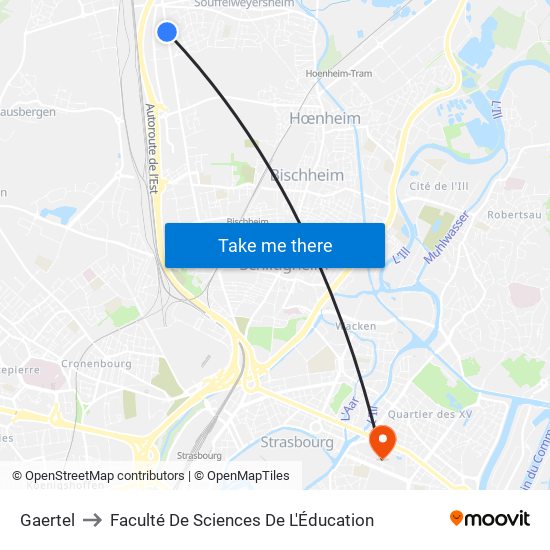 Gaertel to Faculté De Sciences De L'Éducation map