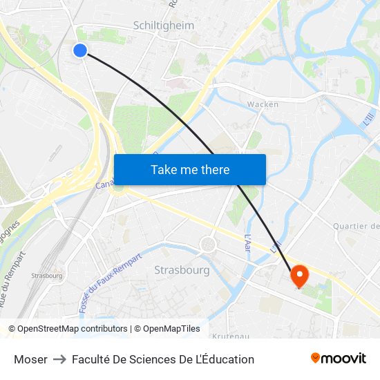 Moser to Faculté De Sciences De L'Éducation map