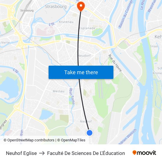 Neuhof Eglise to Faculté De Sciences De L'Éducation map