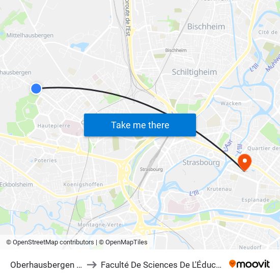 Oberhausbergen Est to Faculté De Sciences De L'Éducation map