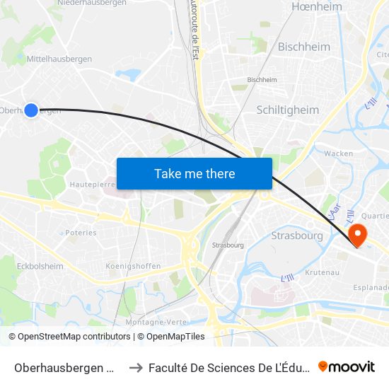 Oberhausbergen Mairie to Faculté De Sciences De L'Éducation map