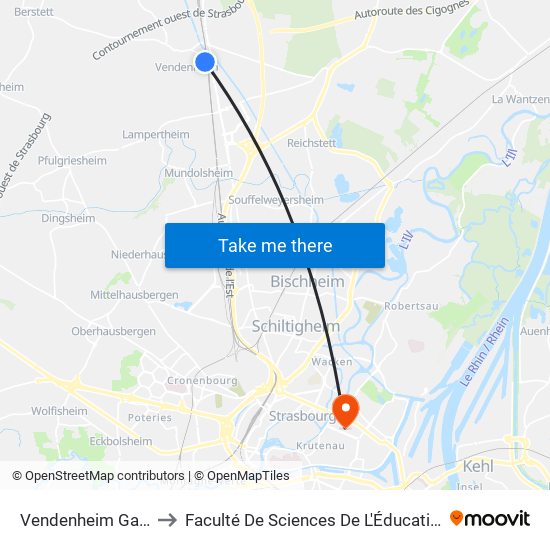 Vendenheim Gare to Faculté De Sciences De L'Éducation map