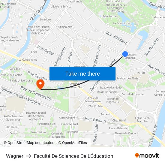 Wagner to Faculté De Sciences De L'Éducation map