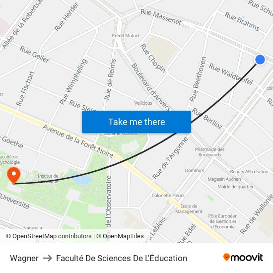 Wagner to Faculté De Sciences De L'Éducation map