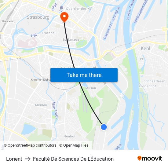 Lorient to Faculté De Sciences De L'Éducation map