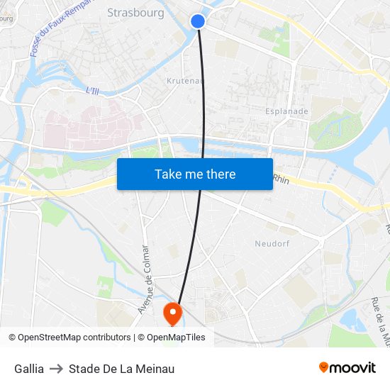 Gallia to Stade De La Meinau map