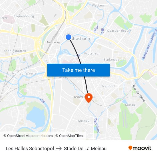 Les Halles Sébastopol to Stade De La Meinau map