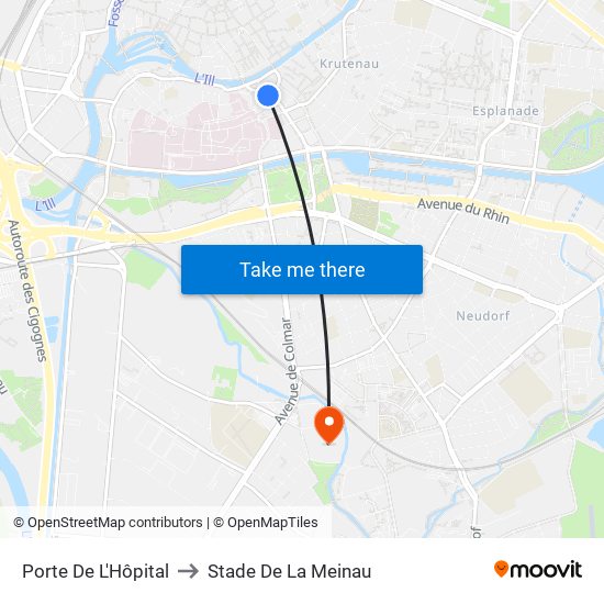 Porte De L'Hôpital to Stade De La Meinau map