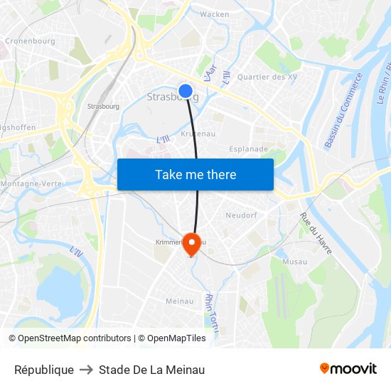 République to Stade De La Meinau map