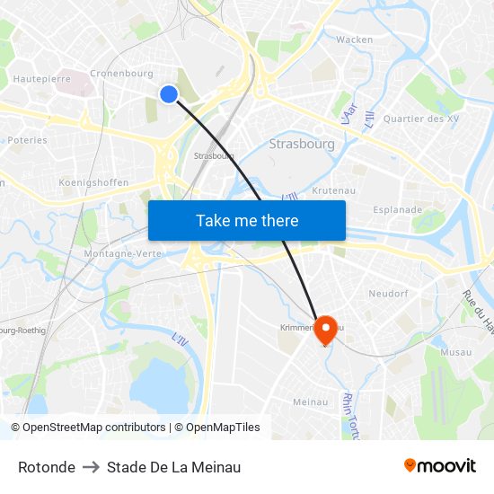 Rotonde to Stade De La Meinau map