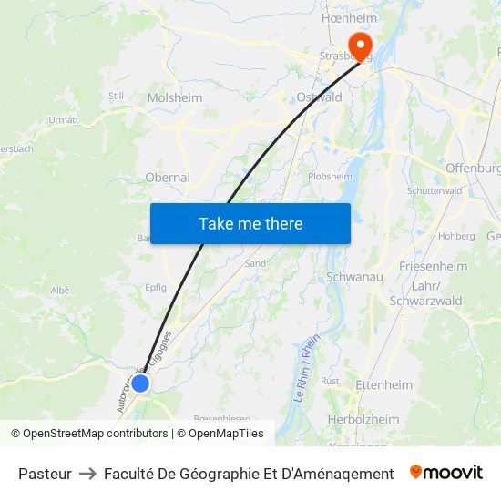 Pasteur to Faculté De Géographie Et D'Aménaqement map