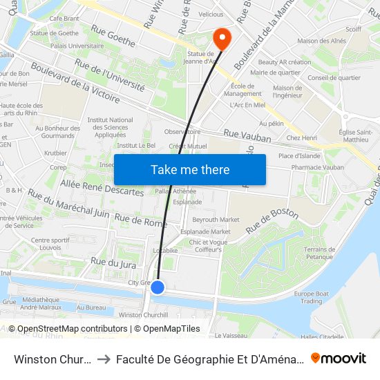Winston Churchill to Faculté De Géographie Et D'Aménaqement map