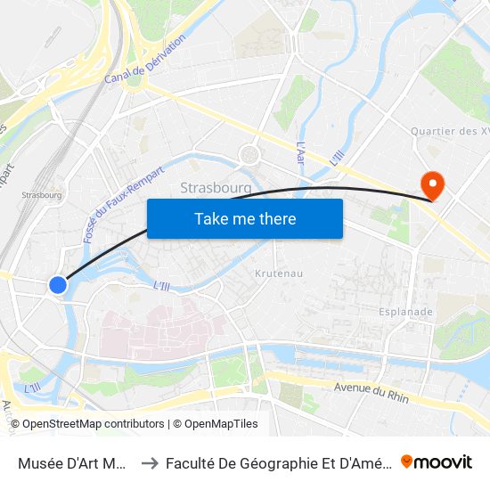 Musée D'Art Moderne to Faculté De Géographie Et D'Aménaqement map
