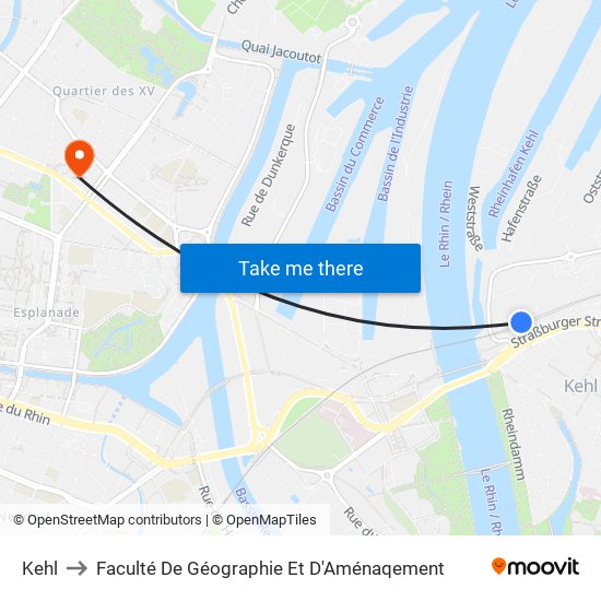Kehl to Faculté De Géographie Et D'Aménaqement map