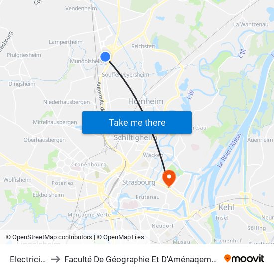 Electricité to Faculté De Géographie Et D'Aménaqement map