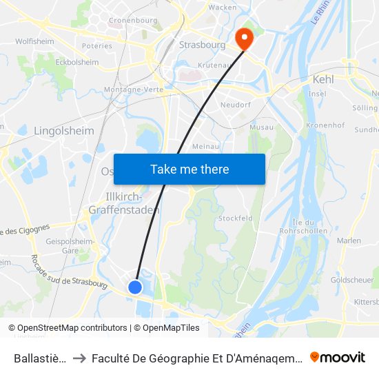 Ballastière to Faculté De Géographie Et D'Aménaqement map