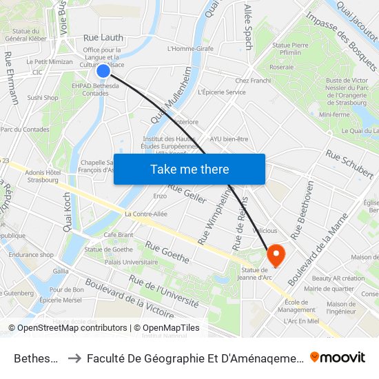 Bethesda to Faculté De Géographie Et D'Aménaqement map