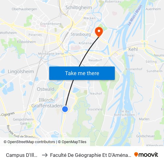 Campus D'Illkirch to Faculté De Géographie Et D'Aménaqement map