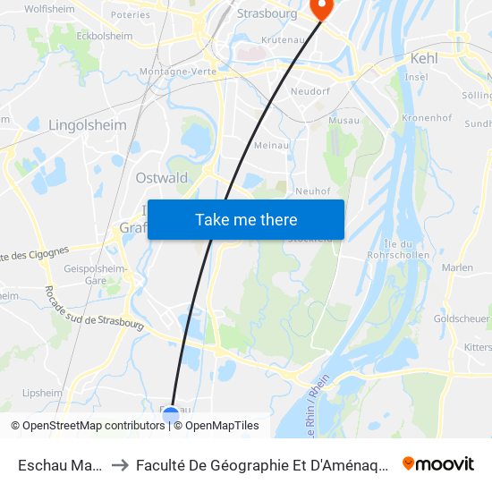Eschau Mairie to Faculté De Géographie Et D'Aménaqement map