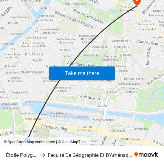 Étoile Polygone to Faculté De Géographie Et D'Aménaqement map