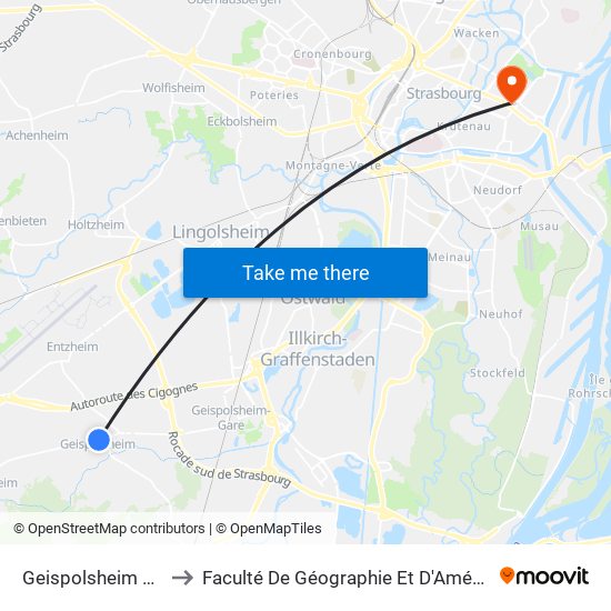 Geispolsheim Mairie to Faculté De Géographie Et D'Aménaqement map