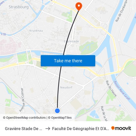 Gravière Stade De La Meinau to Faculté De Géographie Et D'Aménaqement map