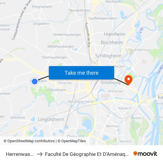 Herrenwasser to Faculté De Géographie Et D'Aménaqement map