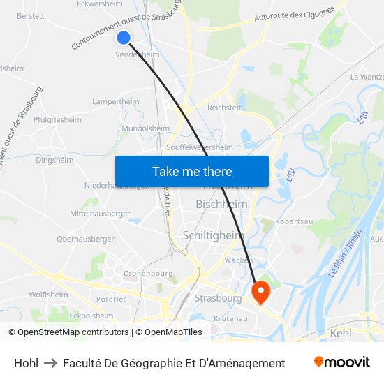 Hohl to Faculté De Géographie Et D'Aménaqement map