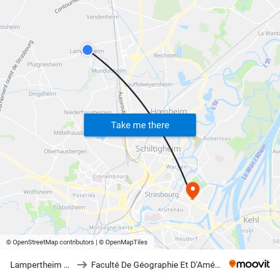 Lampertheim Eglise to Faculté De Géographie Et D'Aménaqement map