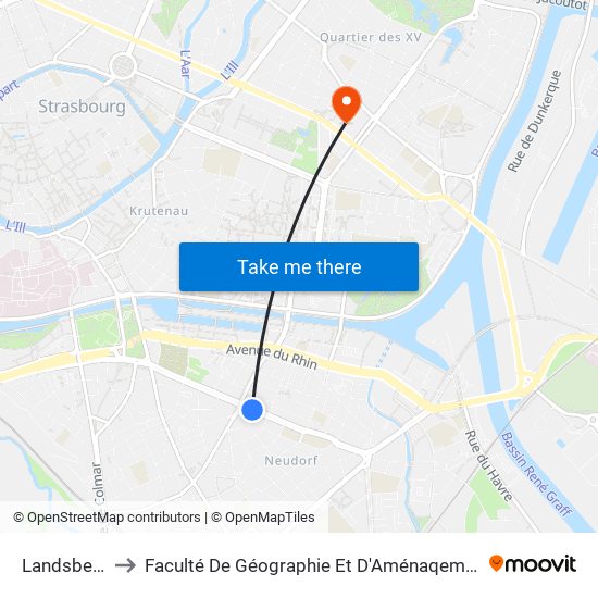 Landsberg to Faculté De Géographie Et D'Aménaqement map