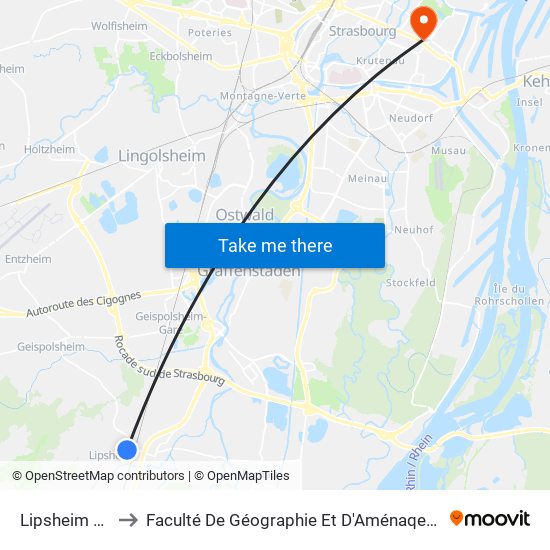 Lipsheim Est to Faculté De Géographie Et D'Aménaqement map