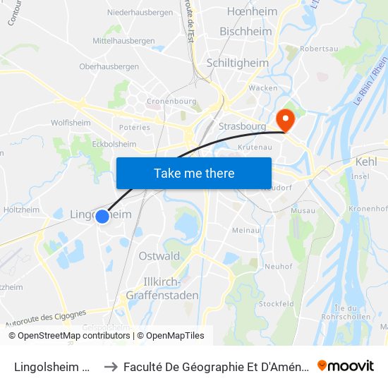 Lingolsheim Mairie to Faculté De Géographie Et D'Aménaqement map
