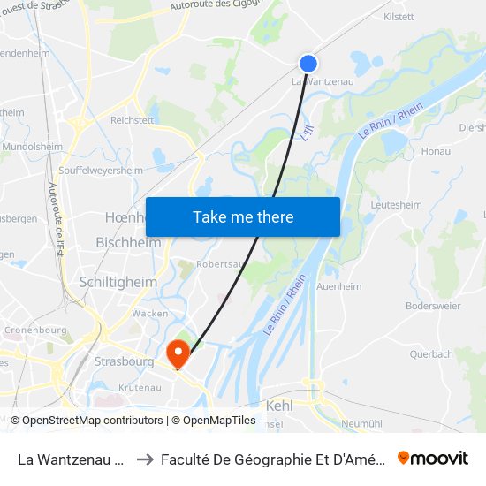 La Wantzenau Église to Faculté De Géographie Et D'Aménaqement map