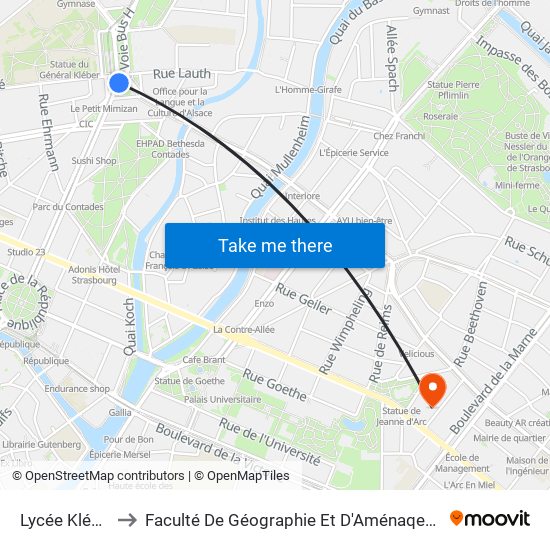 Lycée Kléber to Faculté De Géographie Et D'Aménaqement map