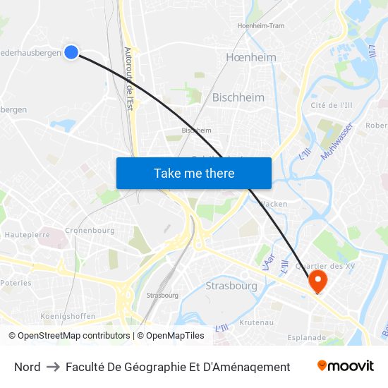 Nord to Faculté De Géographie Et D'Aménaqement map