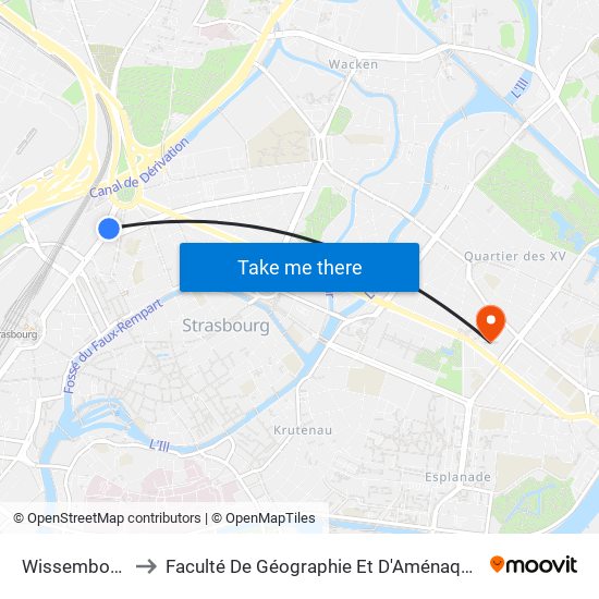 Wissembourg to Faculté De Géographie Et D'Aménaqement map